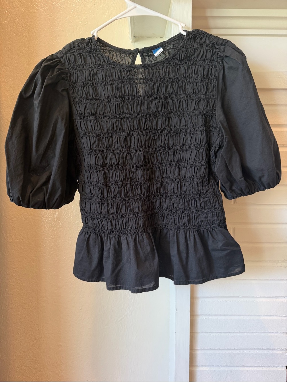 Old Navy Black Smocked Puff Sleeve Peplum Top Small Tall